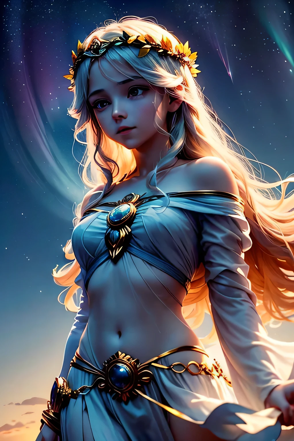 Make a person with the characteristics of the name "Aurora" (visible light in the sky before sunrise that indicates the beginning of the day. In a figurative sense, dawn means childhood, youth, principle of life. In Roman mythology, Aurora is the name of the goddess of dawn, name corresponding to the Greek goddess Eos).
