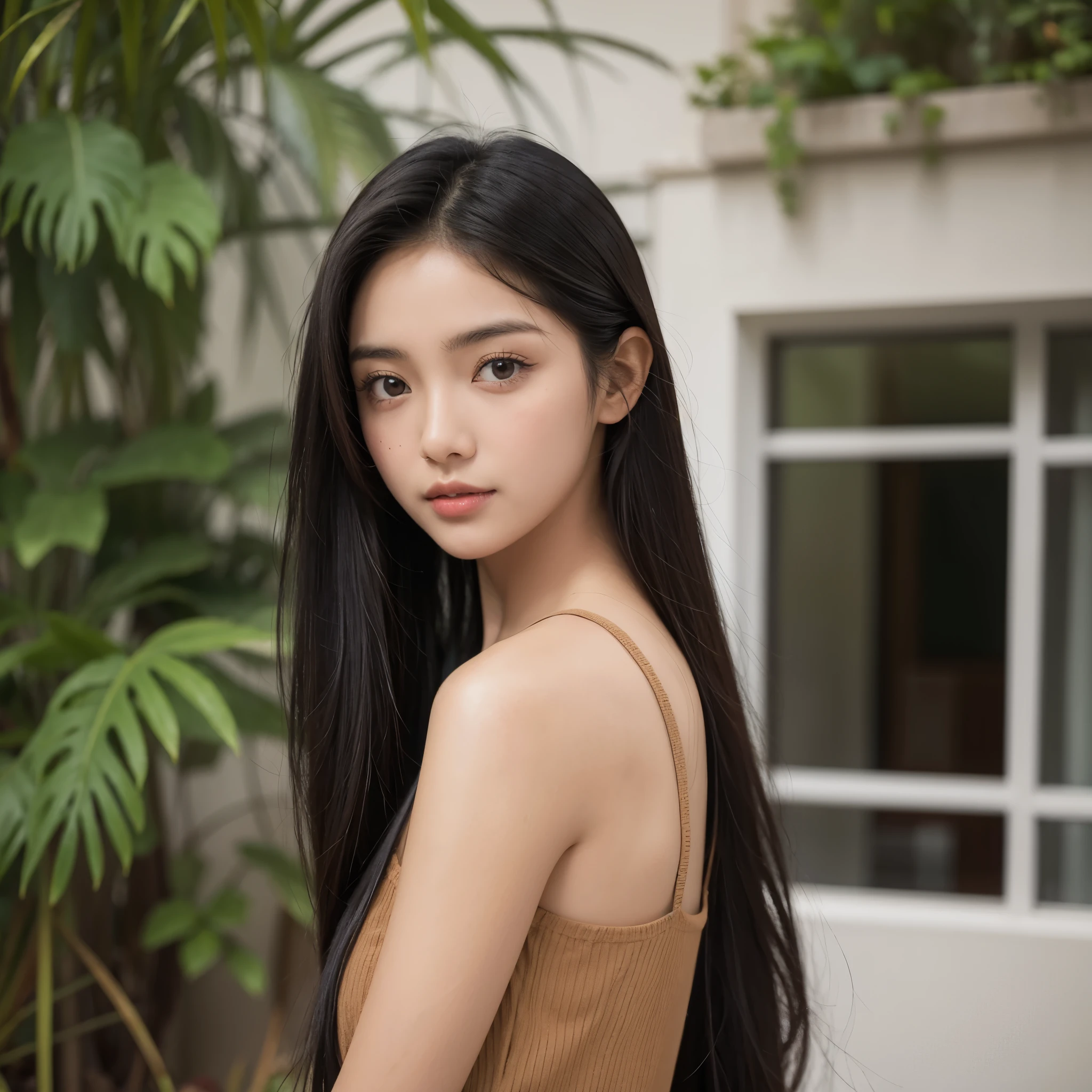An iD picture of a morena girl with long black hair and hazel brown eyes