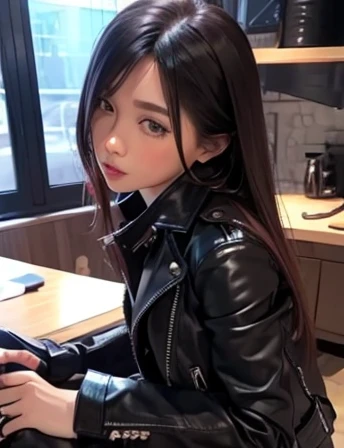 A girl in a leather jacket kisses( prostate massage)