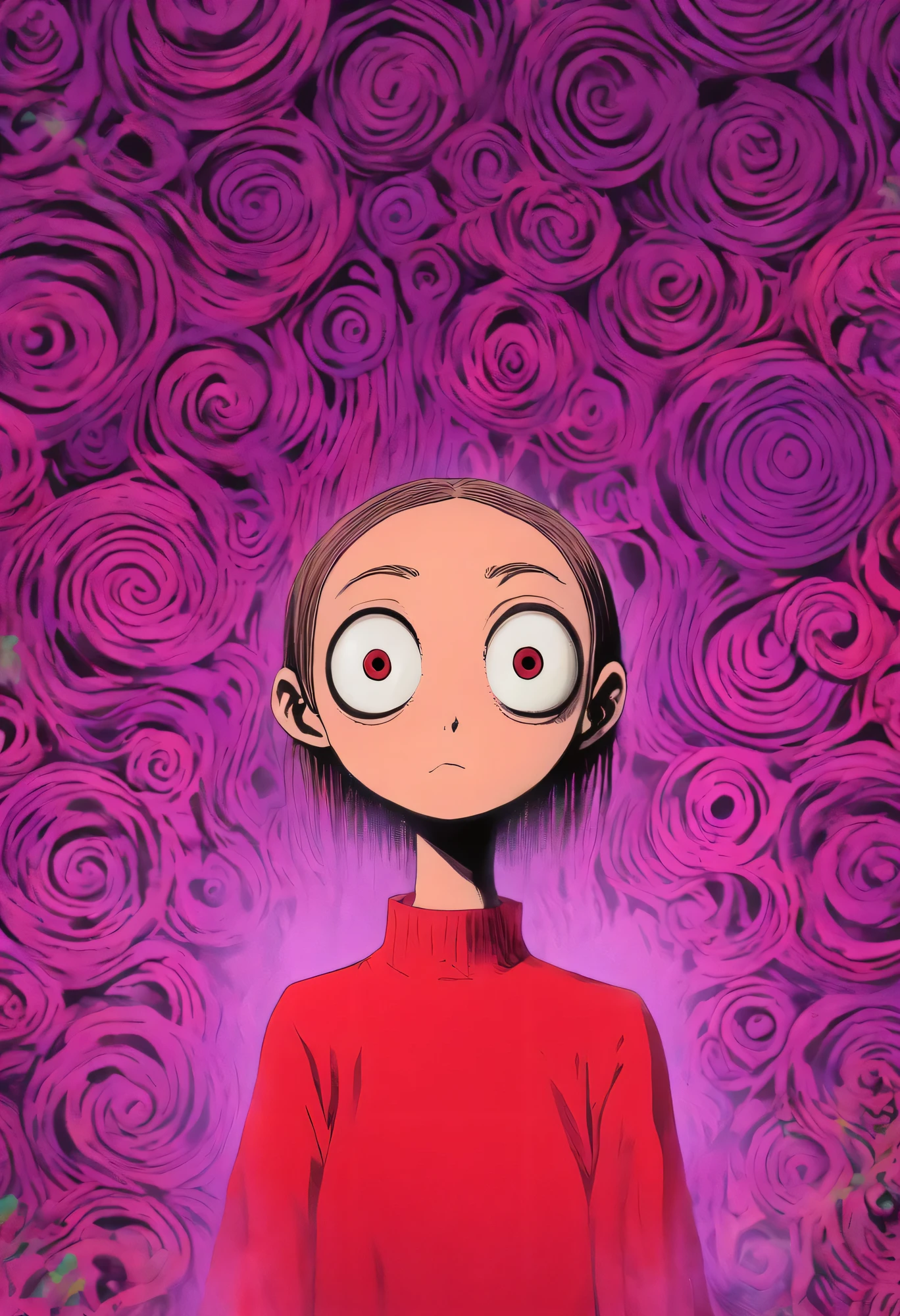 MASTERPIECE a woman in a red shirt standing inside of a purple hole, junji ito's uzumaki, junji ito artwork, subtle junji ito, ito junji art, in style of junji ito, art style of junji ito, junji ito style, vertigo comic, style of satoshi kon, junji ito undertones, by Junji Ito