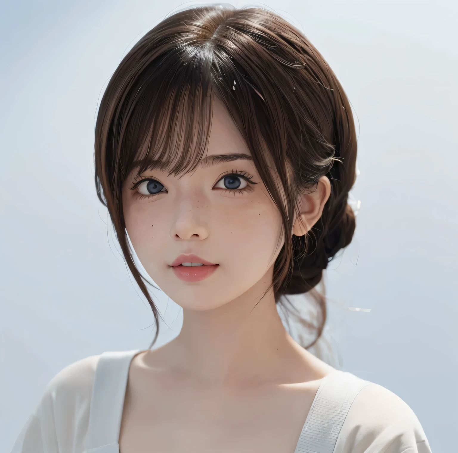 My cheeks are red from sunburn、Glowing skin、Woman in her 30s、White background、Sunburn、freckles