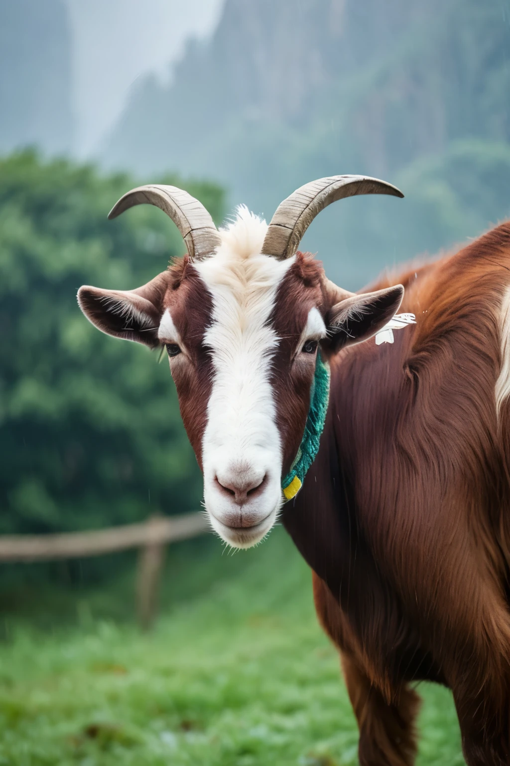 Goat crying in the rain
