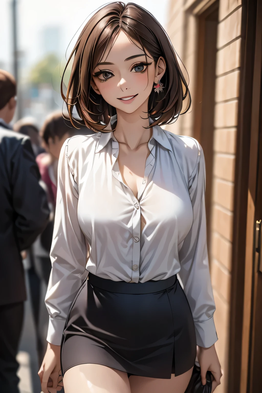 (masterpiece:1.2, Highest quality), (Realistic, photoRealistic:1.4), Beautiful illustrations, (Natural Side Lighting, Cinema Lighting),
View your viewers, Cowboy Shot, Front view, 1 girl, Middle , Perfect Face, Beautiful symmetrical face, (Sunburn, Sunburn跡),
(Bob Hair), (Missile Chest:0.6, Captivating thighs, Big Ass), Earrings,
Beautiful Hair, Beautiful Face, Beautiful attention to detail, Beautiful clavicle, Beautiful body, Beautiful breasts, Beautiful thighs, Beautiful feet, Beautiful fingers,
((Long sleeve floral collared shirt, Navy Mini Skirt)),
(Beautiful views), evening, River side, walk, (A charming smile, Upward glance),