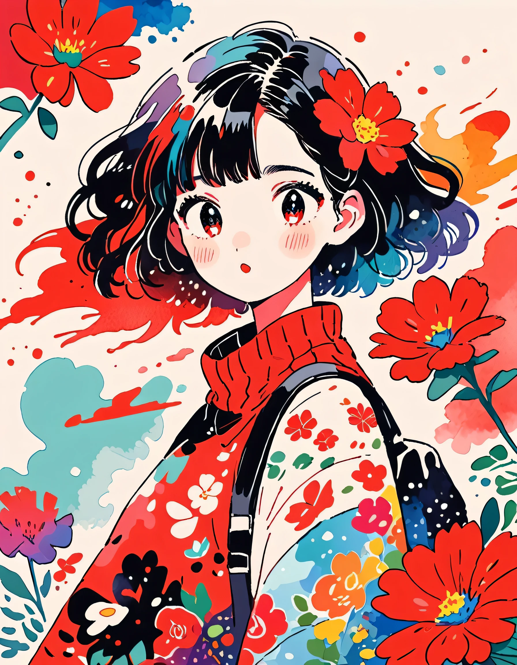 Black Star Red and White Style、(((stylish fashion))), 8K Quality、Intense watercolor, Detailed watercolor art, Watercolor splash, Surreal, avant-garde pop art, Beautiful and expressive paintings, Beautiful artwork illustration, Very colorful tones, wonderful, Cool beauty, highest quality、Official Art, Vector art, Stylish design, (((The most beautiful girl))), (((highest quality))), HDR, ((detailed)), (((Doodle Art)), ((masterpiece)), ((Super detailed)), (((Colorful flowers))),(((Stylish)))