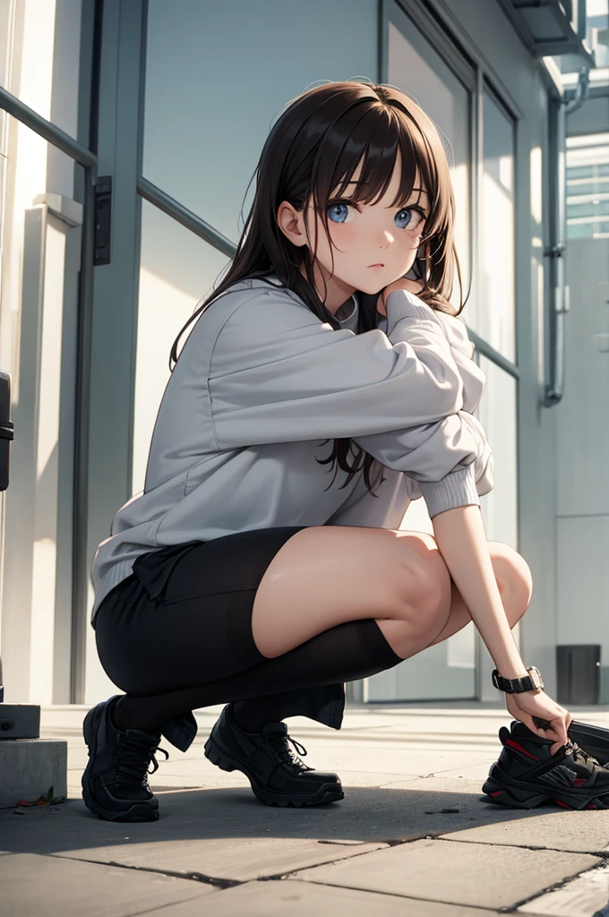 Blue delicate eyes, Awkward, blush,sports shoes