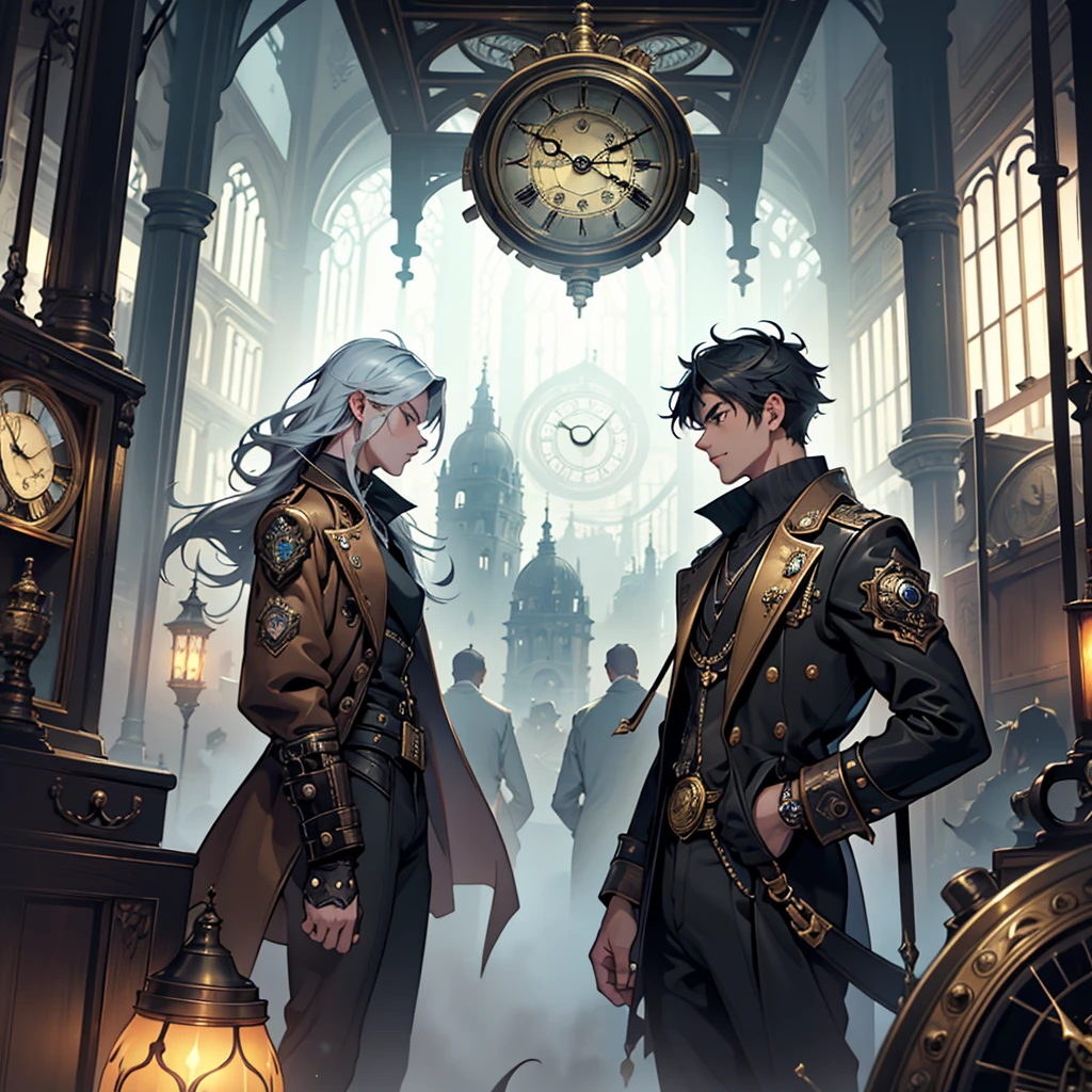 Design a surreal, dark steampunk scene that focuses solely on floating saxophones and clocks. There should be no people or city elements in the scene.
Floating Saxophones: Feature several saxophones suspended in mid-air. The saxophones should be highly detailed with a shiny, metallic texture and intricate steampunk embellishments, such as visible gears, pipes, and brass fittings. Arrange them at various heights and angles, creating a dynamic and ethereal effect.
Floating Clocks: Include multiple antique clocks also floating in the air. The clocks should have elaborate designs, showcasing brass and copper details, and visible mechanical mechanisms. Position them at different angles and distances to create a sense of surrealism.
Atmospheric Effects: Fill the background with dense, swirling fog or mist. The fog should partially obscure the floating elements to enhance the mysterious and otherworldly atmosphere.
Steampunk Details: Incorporate subtle steampunk elements such as gears and brass pipes within the floating objects or as part of the background to reinforce the theme.
The overall mood should be dark, enigmatic, and dreamlike, with a touch of psychedelia