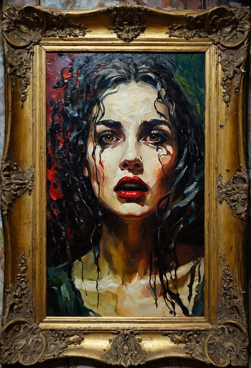 frame, old picture, horror, women, period, oil paint, abstract