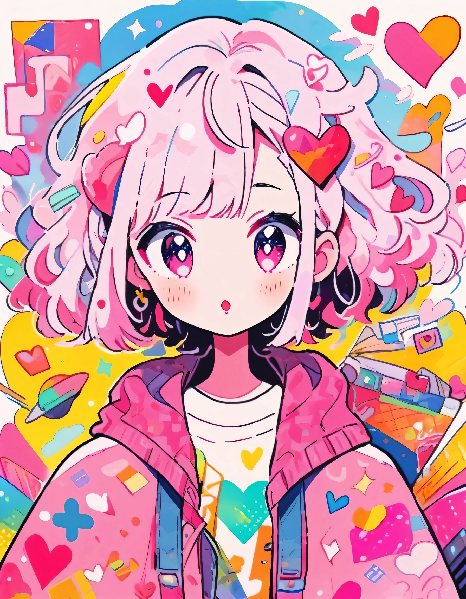 Mika Pikazo Pink and White Style、(((stylish fashion))), 8K Quality、Intense watercolor, Detailed watercolor art, Watercolor splash, Surreal, avant-garde pop art, Beautiful and expressive paintings, Beautiful artwork illustration, Very colorful tones, wonderful, Cool beauty, highest quality、Official Art, Vector art, Stylish design, (((The most beautiful girl))), (((highest quality))), HDR, ((detailed)), (((Doodle Art)), ((masterpiece)), ((Super detailed)), (((Colorful hearts))),(((Stylish))) Lips in love
