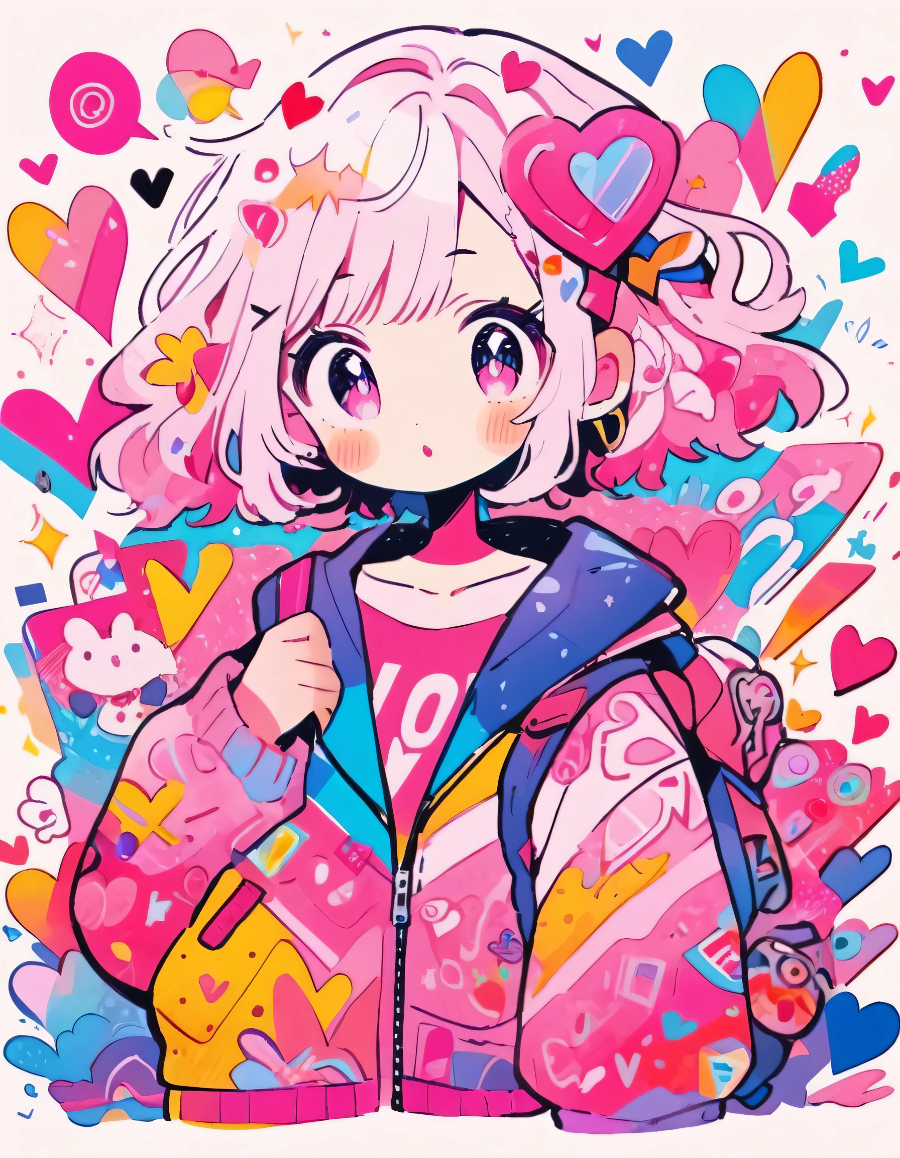 Mika Pikazo Pink and White Style、(((stylish fashion))), 8K Quality、Intense watercolor, Detailed watercolor art, Watercolor splash, Surreal, avant-garde pop art, Beautiful and expressive paintings, Beautiful artwork illustration, Very colorful tones, wonderful, Cool beauty, highest quality、Official Art, Vector art, Stylish design, (((The most beautiful girl))), (((highest quality))), HDR, ((detailed)), (((Doodle Art)), ((masterpiece)), ((Super detailed)), (((Colorful hearts))),(((Stylish))) Lips in love