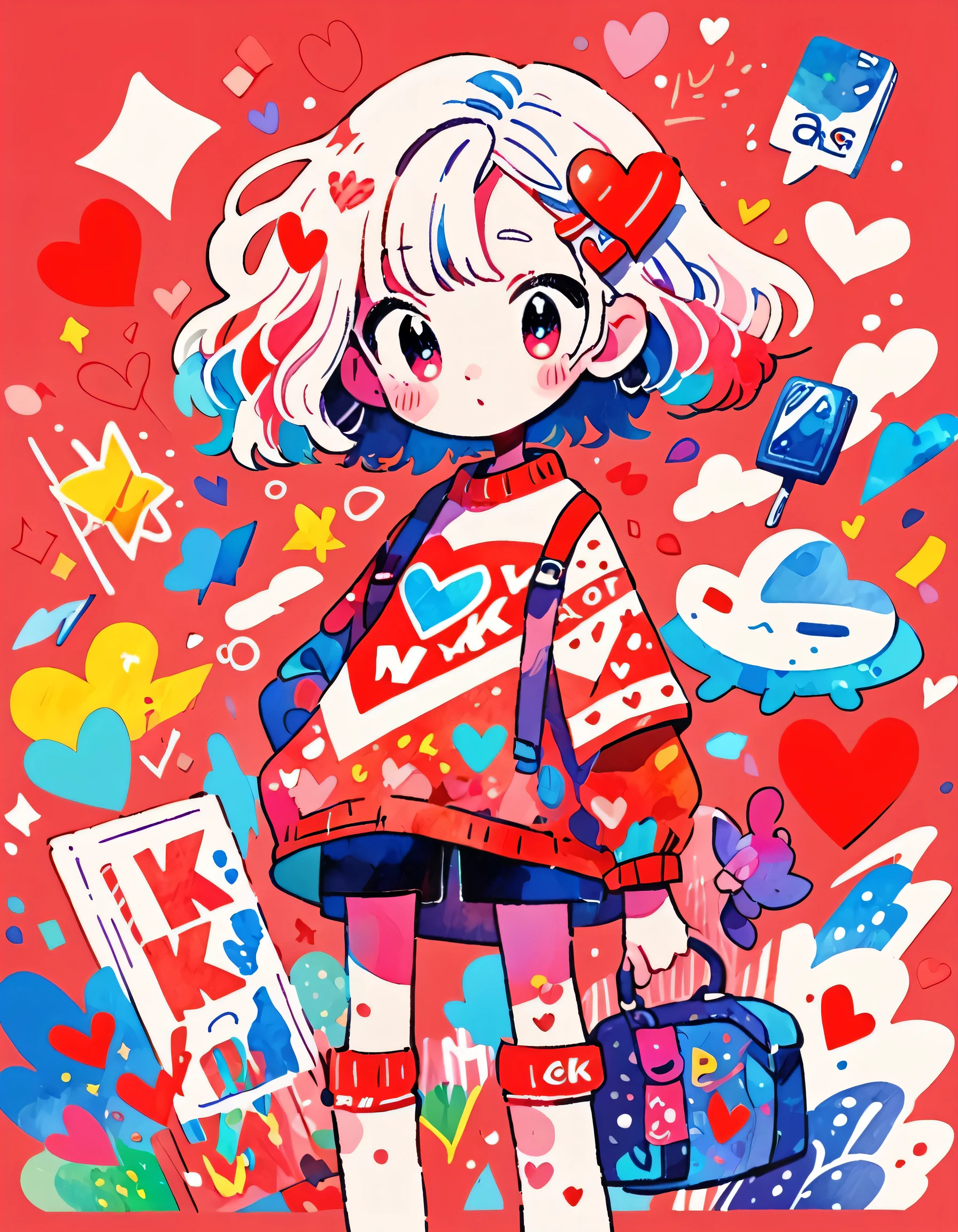 Mika Pikazo Red and White Style、(((stylish fashion))), 8K Quality、Intense watercolor, Detailed watercolor art, Watercolor splash, surreal, avant-garde pop art, Beautiful and expressive paintings, Beautiful artwork illustration, Very colorful tones, wonderful, Cool beauty, highest quality、Official Art, vector art, Stylish design, (((The most beautiful girl))), (((highest quality))), HDR, ((detailed)), (((Doodle Art)), ((masterpiece)), ((Super detailed)), (((Colorful hearts))),(((Stylish))) Lips in love, (((Cute Aliens)))