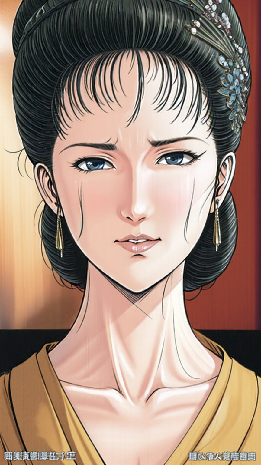(best quality), (very aesthetic), (ultra-detailed), (best illustration),(a mature female),(perfect face),Suikoden,Mrs. Lin,(((NSFW))),((full_body)),((full_NUDE)),(Woman with pubic hair),red cheek,sweating,skinny,flushed skin,(standing),traditional Chinese bedroom,