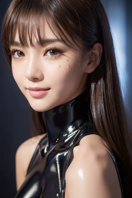 Latex bodysuit、Knee-high boots、Huge 、Long brown hair、Japanese Gravure Idol、Shiny, Oily skin、Glowing Skin、Indoor competition pool、White skin、The beauty of kimono, Body Portrait, 8k, Narrow and beautiful eyes, Dindal effect, masterpiece, 最high quality, high quality, High resolution, Very detailed photos, (Natural skin texture, Fine skin, Hyperrealism, Ultra Sharpness) , Skin with attention to detail, (Very fine, Fine skin texture, Intricate details, Beautiful Face, (Lifelike face), Realistic eyes, Beautiful and detailed eyes, Realistic Skin, Beautiful Skin, surreal, Very detailed, Golden Ratio, Smiling Eyes, ((Night moonlight background)), Body Portrait, , glamorous、 Shiny Bodysuit
