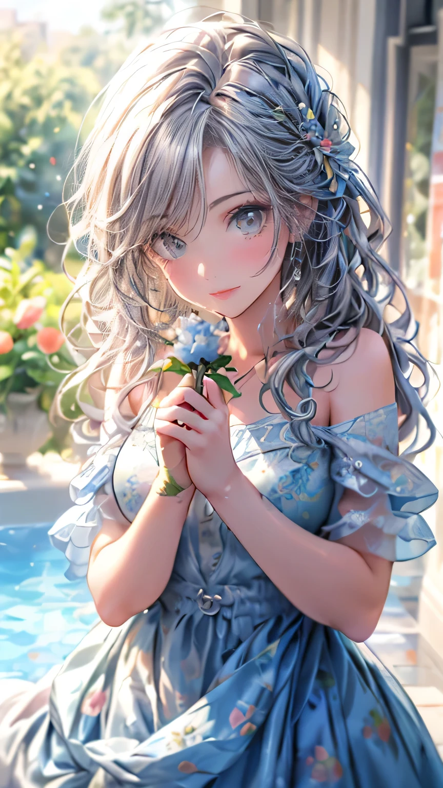 (Highest quality,4K,8k,High resolution,masterpiece:1.2),Very detailed,(Realistic,photoRealistic,photo-Realistic:1.37),One girl, Vibrant colors,Beautiful cute girl,holding a bouquet of colorful flowers,Bright expression,Detailed eyes,Delicate lips,Long eyelashes,Flower garden background,vibrant and lively atmosphere,Pure and innocent beauty,Portraiture,Studio Lighting, Soft Light