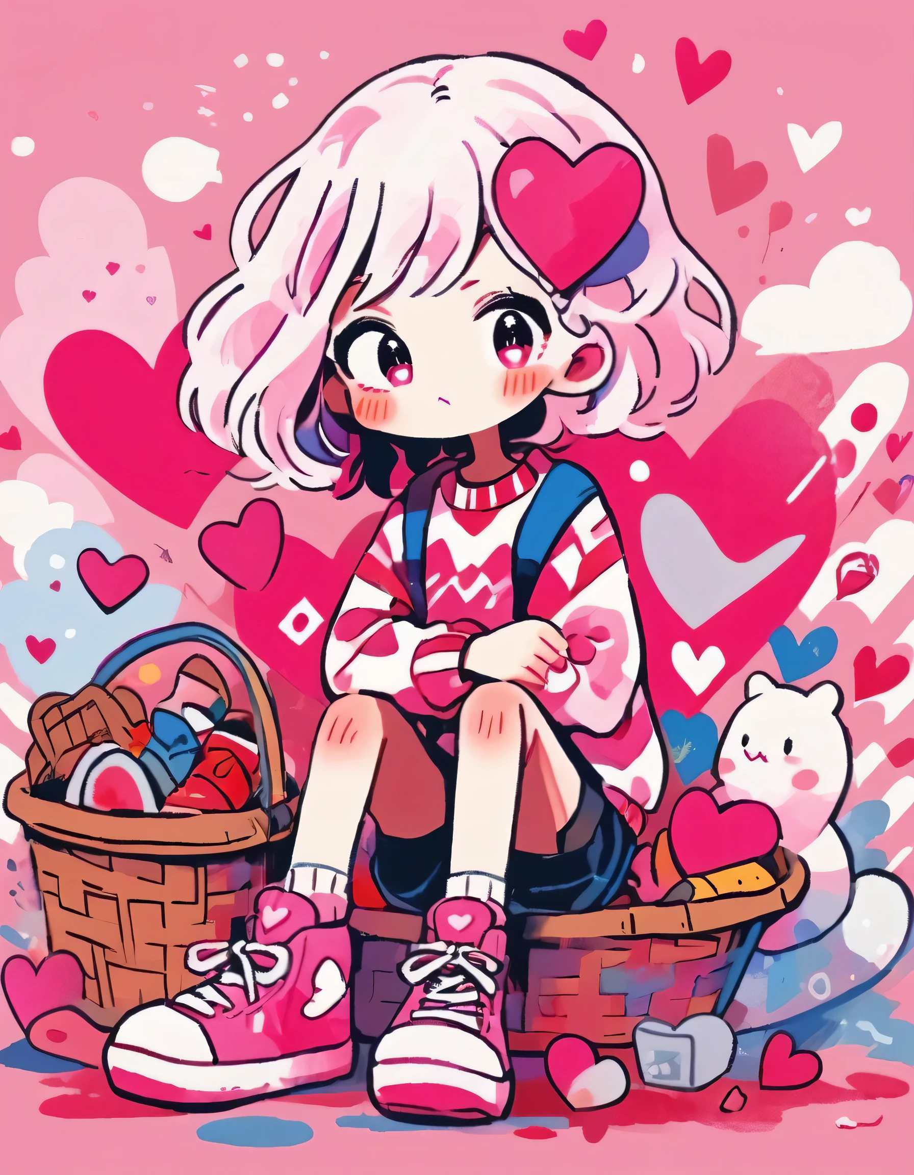 Mika Pikazo Pink and White Style、(((stylish fashion))), 8K Quality、Intense watercolor, Detailed watercolor art, Watercolor splash, surreal, avant-garde pop art, Beautiful and expressive paintings, Beautiful artwork illustration, Very colorful tones, wonderful, Cool beauty, highest quality、Official Art, vector art, Stylish design, (((The most beautiful girl))), (((highest quality))), HDR, ((detailed)), (((Doodle Art)), ((masterpiece)), ((Super detailed)), (((Colorful hearts))),(((Stylish))) Lips in love, (((Playing Basket ball)))