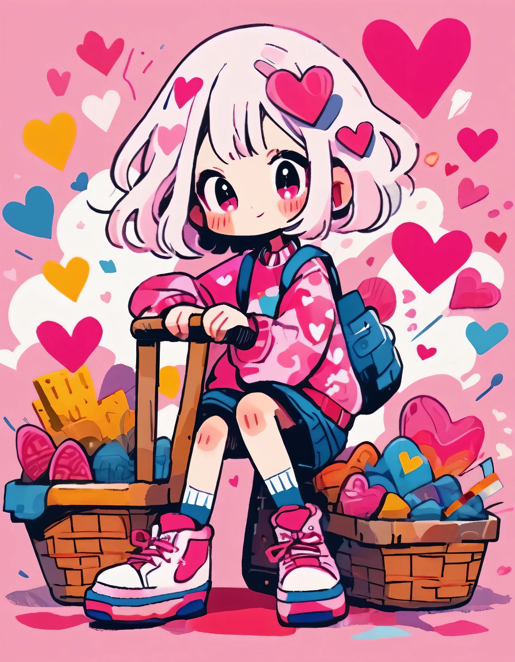 Mika Pikazo Pink and White Style、(((stylish fashion))), 8K Quality、Intense watercolor, Detailed watercolor art, Watercolor splash, surreal, avant-garde pop art, Beautiful and expressive paintings, Beautiful artwork illustration, Very colorful tones, wonderful, Cool beauty, highest quality、Official Art, vector art, Stylish design, (((The most beautiful girl))), (((highest quality))), HDR, ((detailed)), (((Doodle Art)), ((masterpiece)), ((Super detailed)), (((Colorful hearts))),(((Stylish))) Lips in love, (((Playing Basket ball)))
