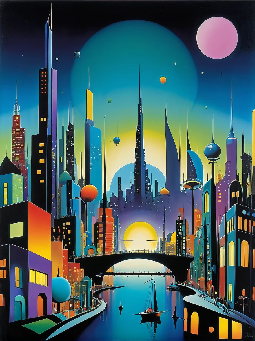 (in style of Desmond Morris:1.5), city landscape,future world,Night view