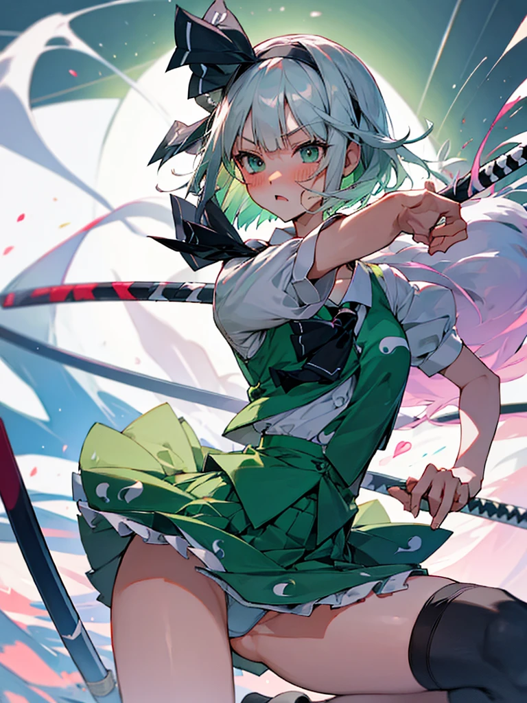 blush,Spread your legs,Light green underwear,Konpaku Youmu