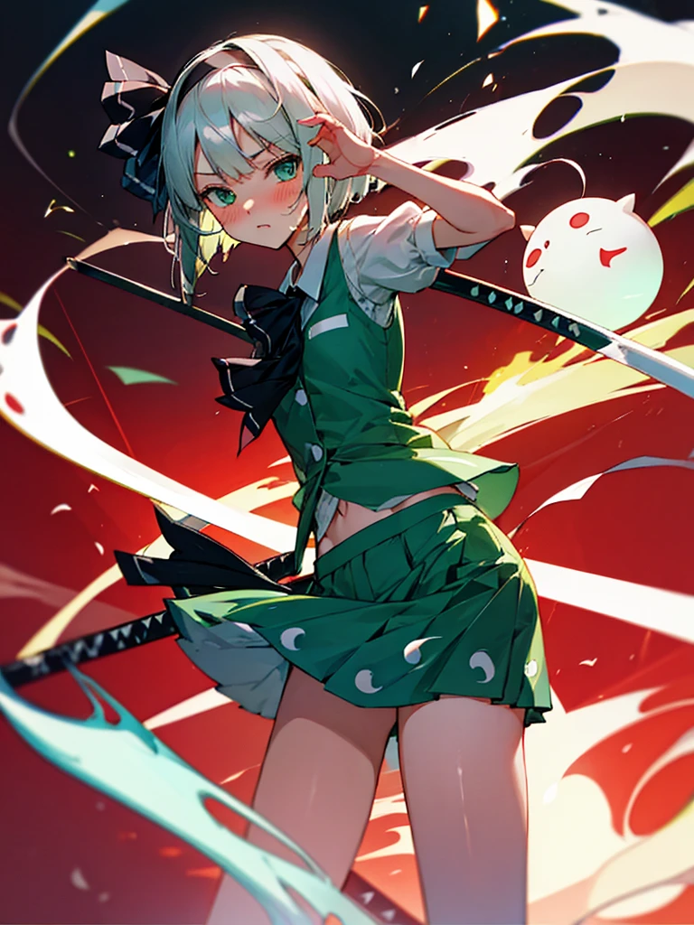 blush,Spread your legs,Light green underwear,Konpaku Youmu