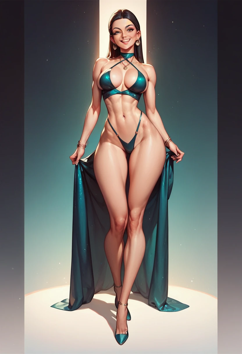 old woman, big breast, busty, wide hips, mega hips, round thighs, small waist, flat stomach, flat tummy, skinny waist, full body, smiling face, front shot, front view, beautiful