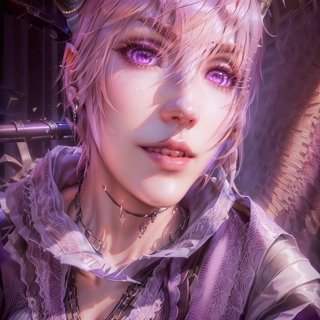 butler outfit, short pink hair, hypdertailed, purples eyes, ashen skin, demon, claws, short goat horns, bangss, gothic art, full body shot shot, elegant pose, ssmile, Romanticism, work of art, anatomically correcte, high qualiy, super detaill, best qualityer, 4K, 8k, Perfect Woman, the most beautiful woman, her face has to be symmetrical and beautiful, baby pink hair
