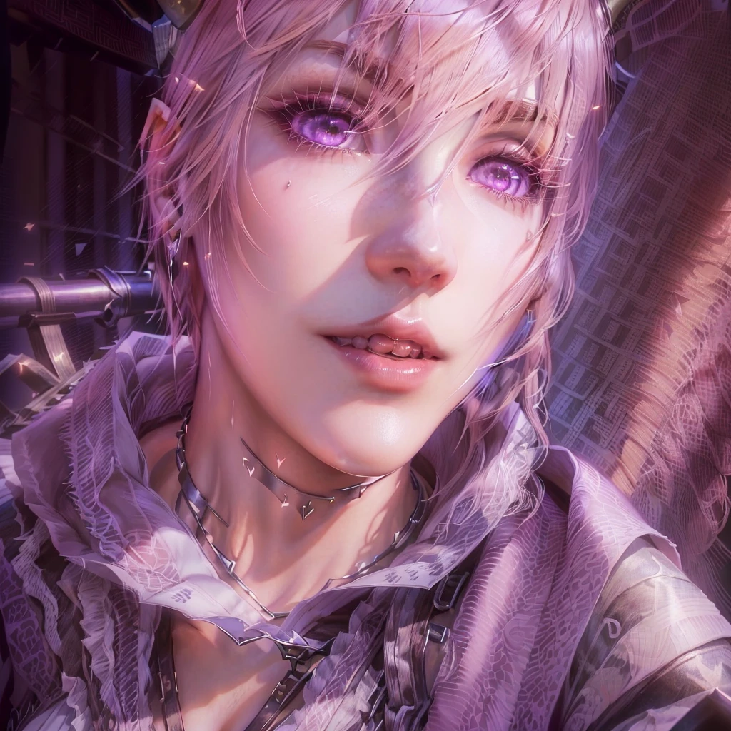 butler outfit, short pink hair, hypdertailed, purples eyes, ashen skin, demon, claws, short goat horns, bangss, gothic art, full body shot shot, elegant pose, ssmile, Romanticism, work of art, anatomically correcte, high qualiy, super detaill, best qualityer, 4K, 8k, Perfect Woman, the most beautiful woman, her face has to be symmetrical and beautiful, baby pink hair