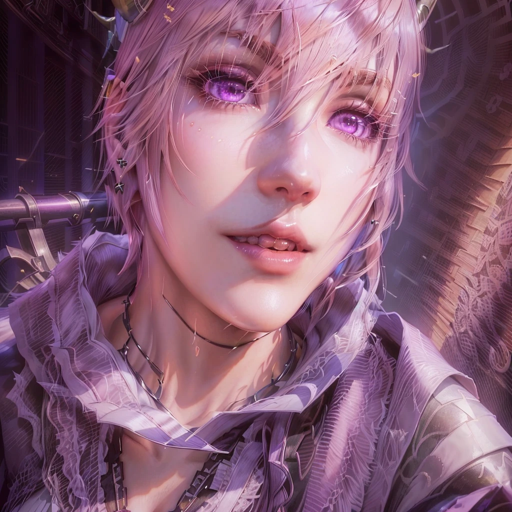 butler outfit, short pink hair, hypdertailed, purples eyes, ashen skin, demon, claws, short goat horns, bangss, gothic art, full body shot shot, elegant pose, ssmile, Romanticism, work of art, anatomically correcte, high qualiy, super detaill, best qualityer, 4K, 8k, Perfect Woman, the most beautiful woman, her face has to be symmetrical and beautiful, baby pink hair