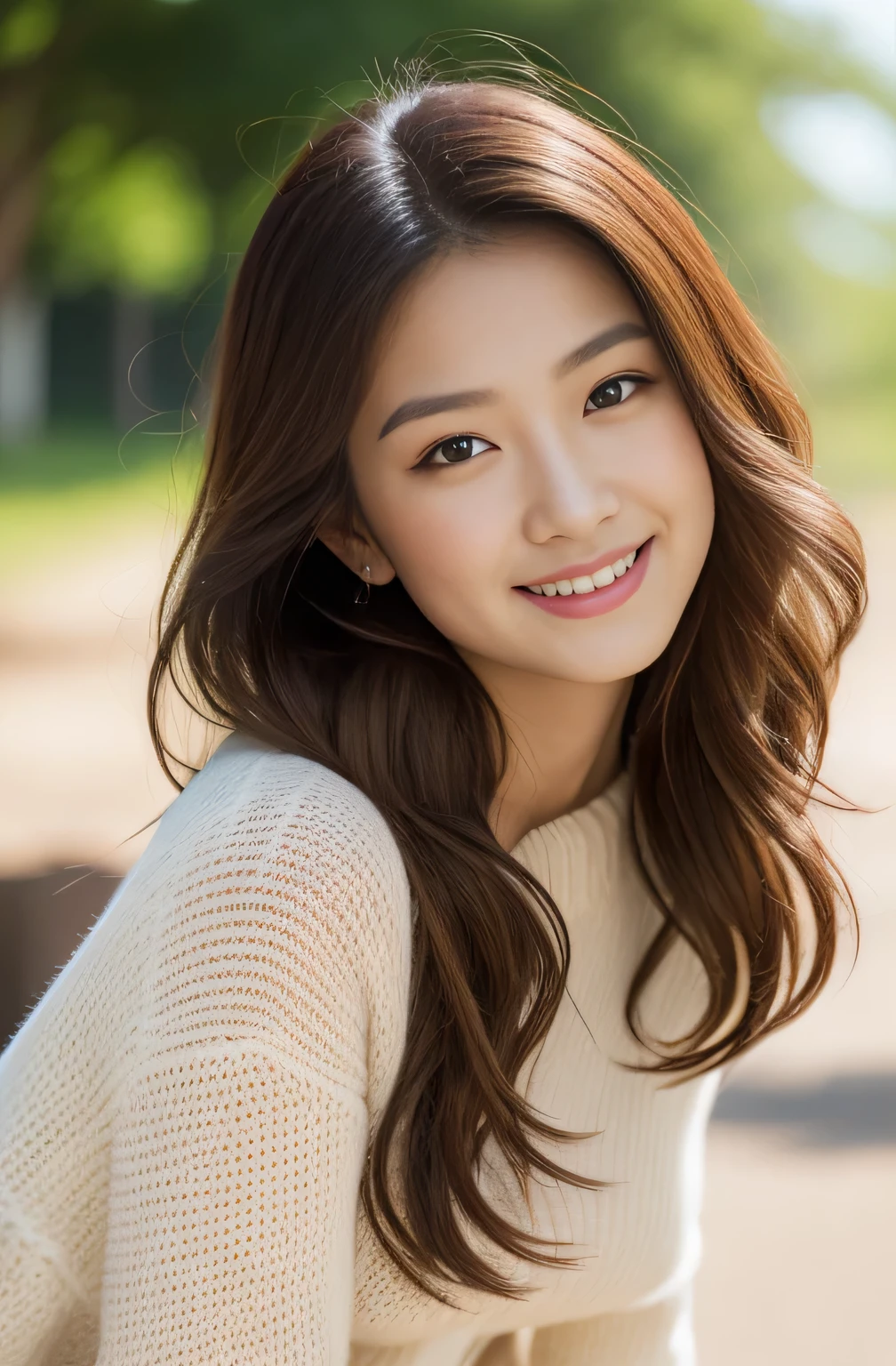 ((Highest quality、In 8K、masterpiece:1.3))、Beautiful Japanese Women、With dimples、Wear an open-leg sweater