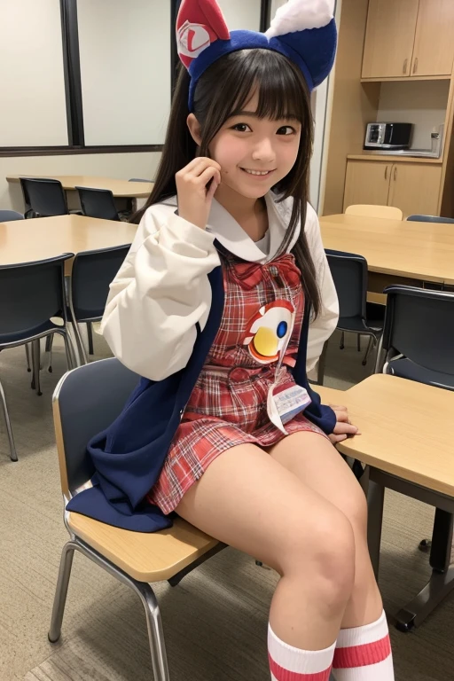 17-year-old Japanese high school girl takes a break in the break room of a part-time mascot costume。