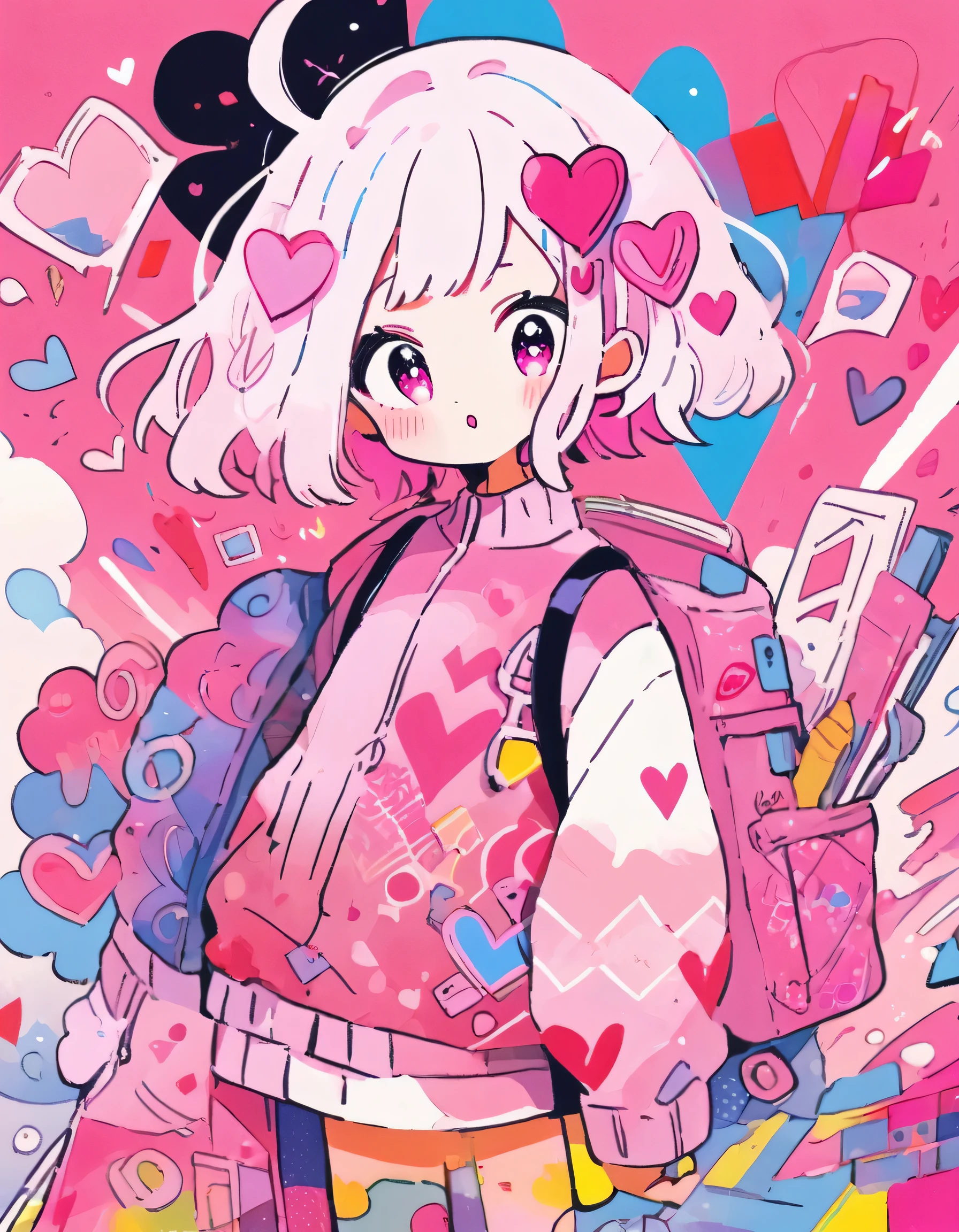 Mika Pikazo Pink and White Style、(((stylish fashion))), 8K Quality、Intense watercolor, Detailed watercolor art, Watercolor splash, surreal, avant-garde pop art, Beautiful and expressive paintings, Beautiful artwork illustration, Very colorful tones, wonderful, Cool beauty, highest quality、Official Art, vector art, Stylish design, (((The most beautiful girl))), (((highest quality))), HDR, ((detailed)), (((Doodle Art)), ((masterpiece)), ((Super detailed)), (((Colorful hearts))),(((Stylish))) Lips in love, (((Cute Aliens)))