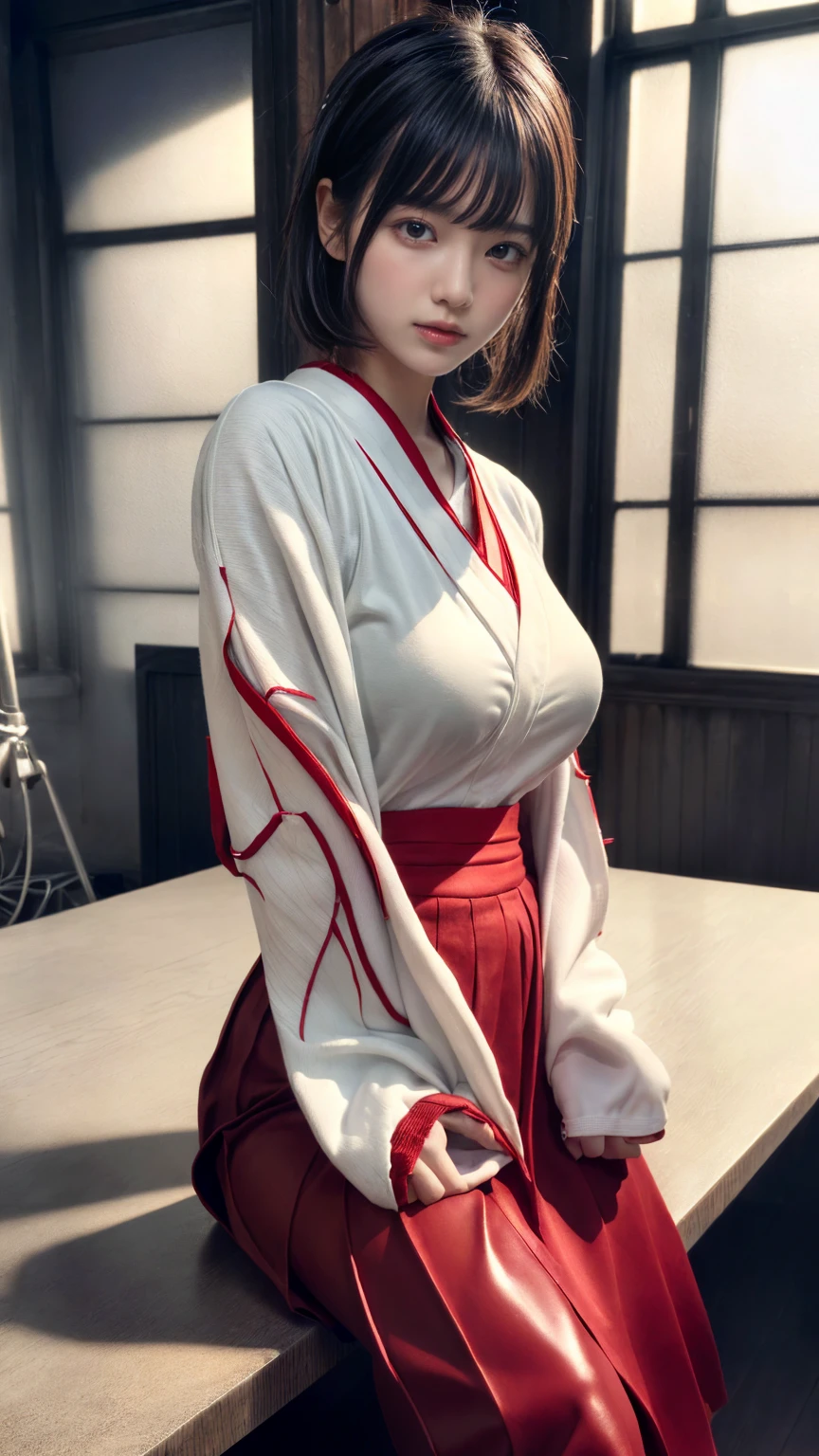 (absurdres:1.3), (highres:1.3), (ultra detailed:1.3),(1girl:1.3), (extremely detailed CG unity 8k wallpaper:1.3), (detailed skin texture, detailed cloth texture, detailed hair texture), (beautiful detailed face, supermodel, pale skin, realistic glistening skin), (RAW photo, best quality), (realistic, photo-realistic:1.4), masterpiece, extremely delicate and beautiful,Amazing, finely detail, extremely detailed CG unity 8k wallpaper, huge filesize, ultra-detailed, highres, absurdres, soft light,rim light, vibrant details, short bob hair, black hair color, Big Natural Color Lip, (perfect body shape), beautiful legs, BREAK (white and red theme:1.4), (fusion of (white kimono tops:1.2) and (red high-waisted maxi length skirt):1.4), (long sleeve:1.3), (kimono-collar:1.2), (red outlines on white kiomno:1.2), (white very short ankle socks:1.2), (Japanese clogs geta:1.2),
crying a little、little smile, Harajuku style、20 year old girl、cute type、ta、open legs