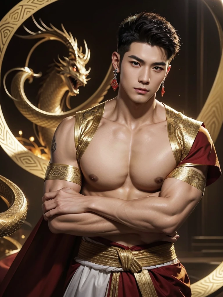 1 Handsome chinese slim guy fucking, having sex, full naked , 20 years old,hug, cuddle, touching lips, skin ship, romantic, Asian, chinese hansome actor, kpop idol, handsome male model,manly, master work, best picture quality, higher quality, high detail, super high resolution, 8k resolution, perfect eyes, perfect skin, manly jawline, manly chin, perfect hands, big chest muscles, bare chest, snake tattoos chest, tattoo hands, tattoo arms,earings, ancient pendents, braceles, glowing eyes, short hair, hair details, detailed background , open Hanfu transparent tulle jacket, ((red and golden clothes with silver decoration)), super sexy loincloth, naked, long big erection dick, detailed perfect dick shape, masturbate, thai garden background, Chinese kung fu, dragon-themed costumes, monk robes, spinning floating particles, thai temple in background, looking at viewer