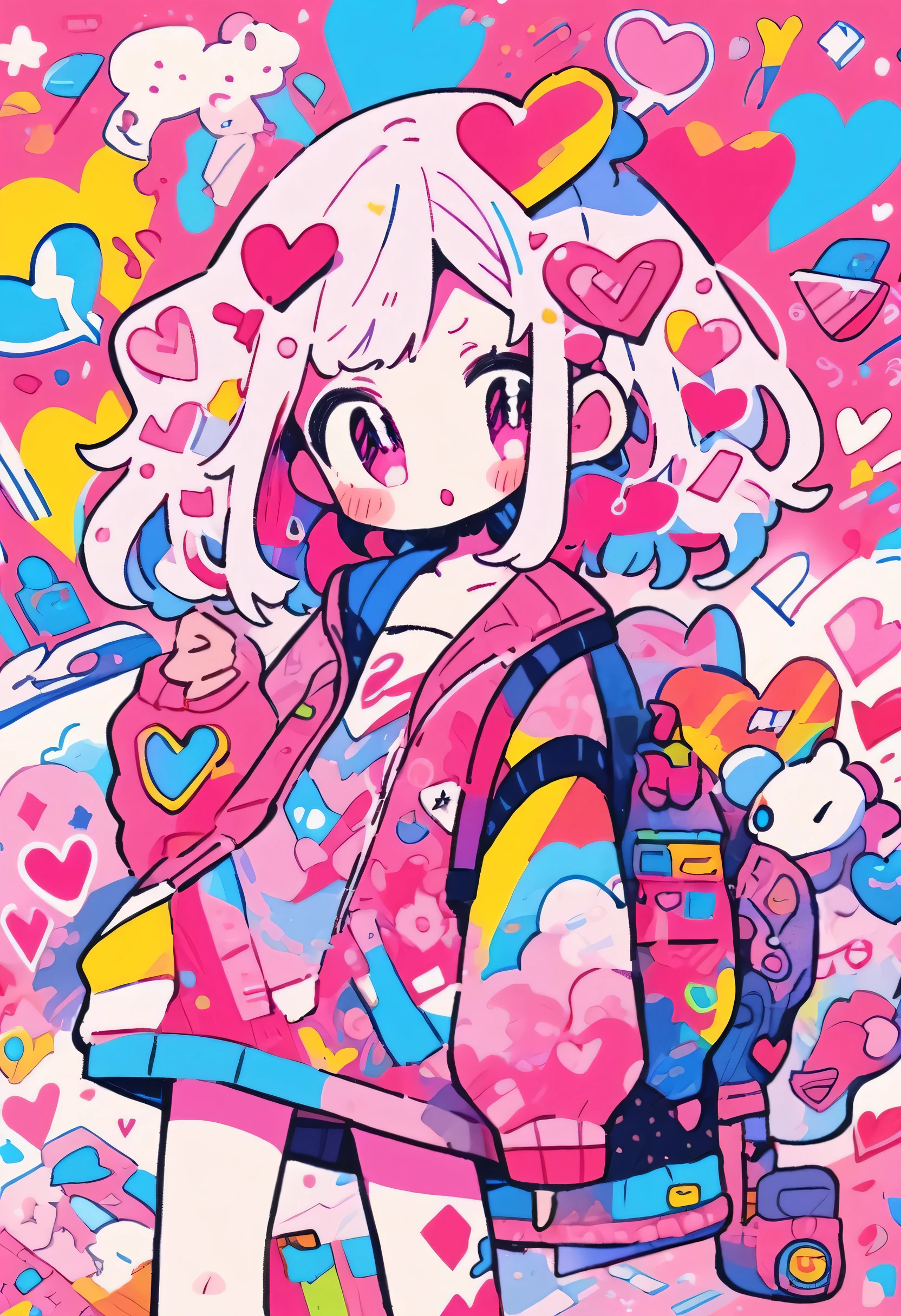 Mika Pikazo Pink and White Style、(((stylish fashion))), 8K Quality、Intense watercolor, Detailed watercolor art, Watercolor splash, surreal, avant-garde pop art, Beautiful and expressive paintings, Beautiful artwork illustration, Very colorful tones, wonderful, Cool beauty, highest quality、Official Art, vector art, Stylish design, (((The most beautiful girl))), (((highest quality))), HDR, ((detailed)), (((Doodle Art)), ((masterpiece)), ((Super detailed)), (((Colorful hearts))),(((Stylish))) Lips in love, (((Cute Aliens)))