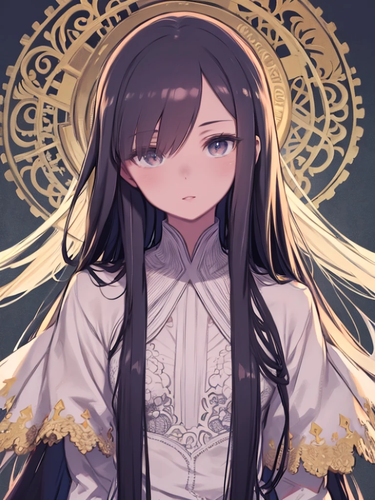((Highest quality)), ((masterpiece)), (detailed), Perfect Face,Very long hair,Hair on one eye,Half Up,Skinny body,,