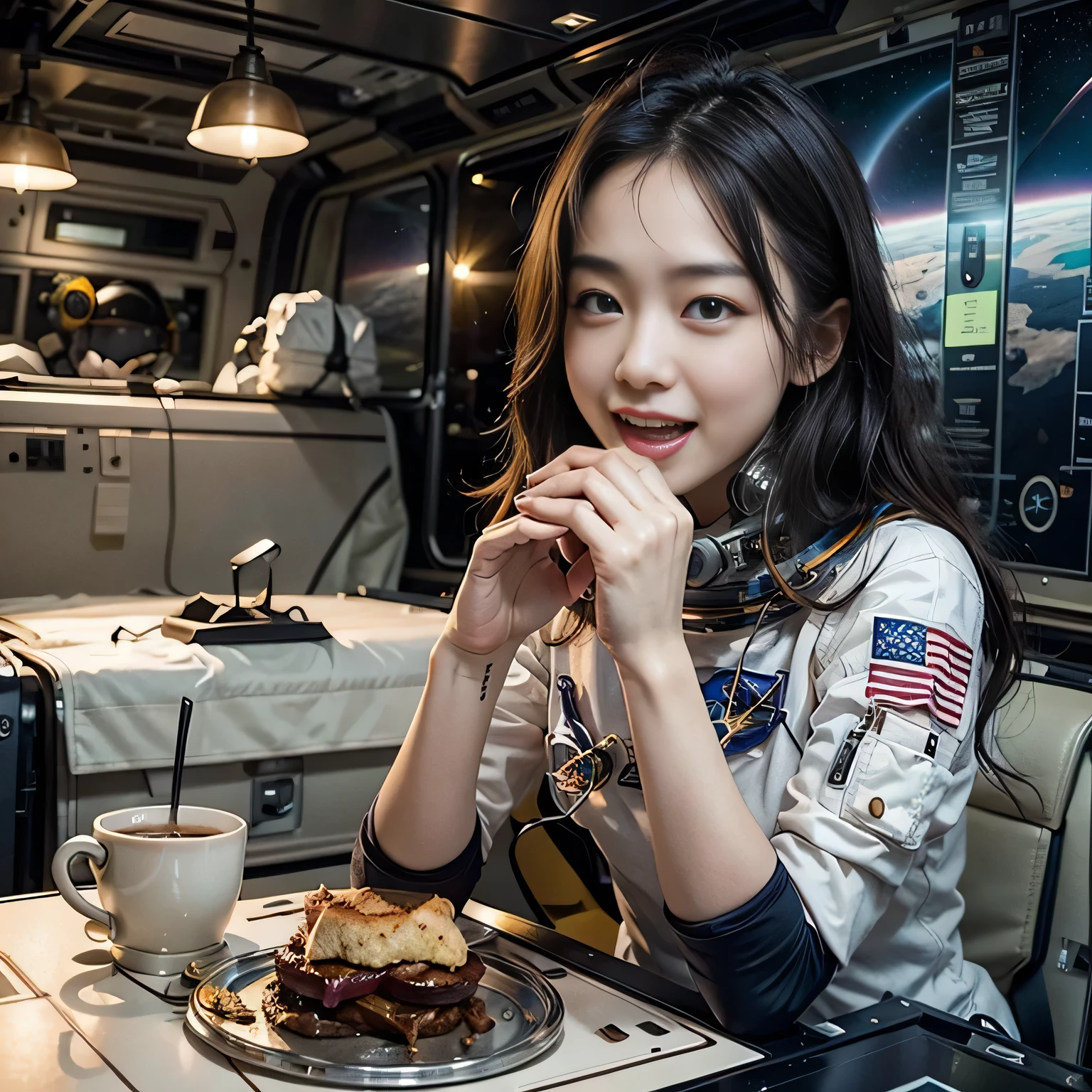 best quality, realistic, (astronaut:1.3), laugh