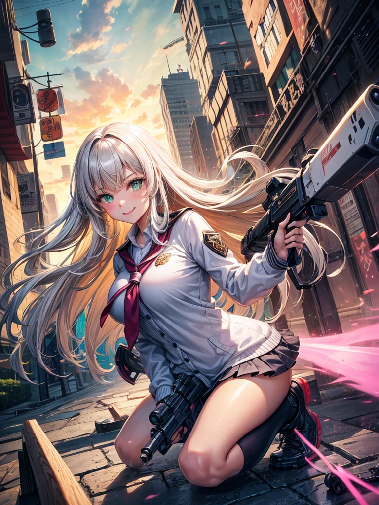 middle School girls,smile,Beautiful girls,Beautiful girl from another world,Gun of the Future,Girl holding a giant bazooka in her hand,The best quality to get you horny,Psychic,Wizard,battle,Colorfulな髪色,Perfect Girl,Super cute girl,Cyberpunk Background,Cute uniform,Uniform of the Future,Wearing a cardigan,Long Hair、Sparkling eyes,She has her bangs down,Colorful,Ultra HD,Young girl,sex,Green Eyes,Naughty Girls,Full body image,Big Breasts,Beautiful Girl's Paradise,Fashion Girl,Naughty Girls,Beautiful Girl Country,High-dimensional beautiful girl,A beautiful girl who transcends everything,So beautiful,Absurd,Beautiful girls,