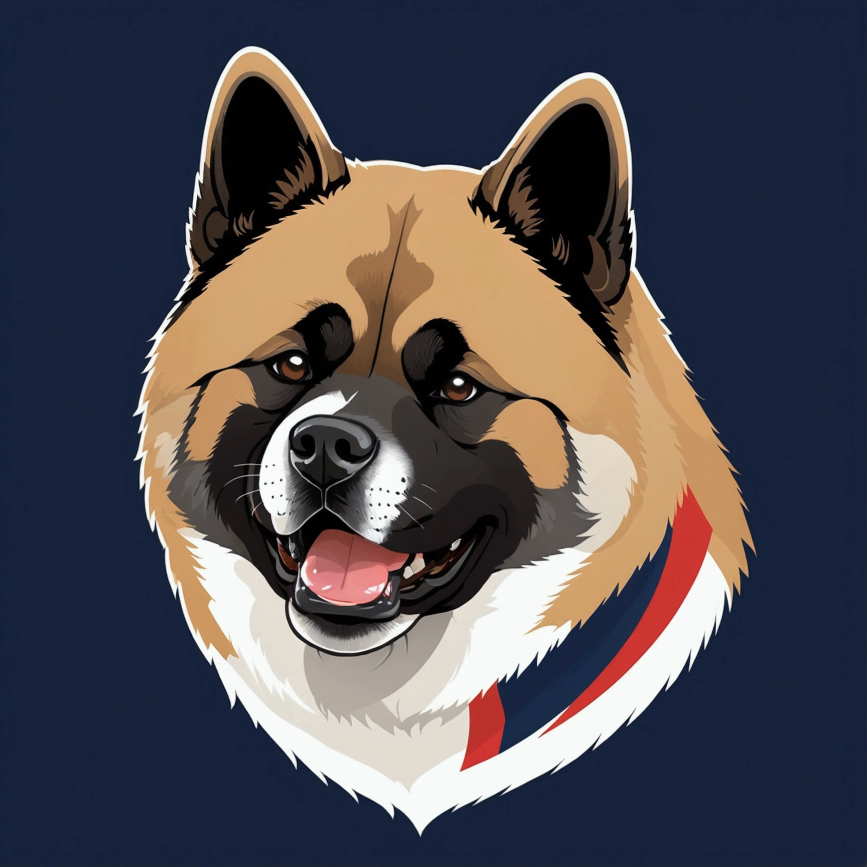 American Akita – a beauty with plush fur and a characteristic dark mask. The breed combines courage, friendliness,  funky, retro, multicoloured,  vintage logo, American Akita dog,athletic sports logo,energetic dynamic pose vintage logo, American Akita dog,athletic logo,energetic dynamic pose, American Akita – a beauty with plush fur and a characteristic dark mask.