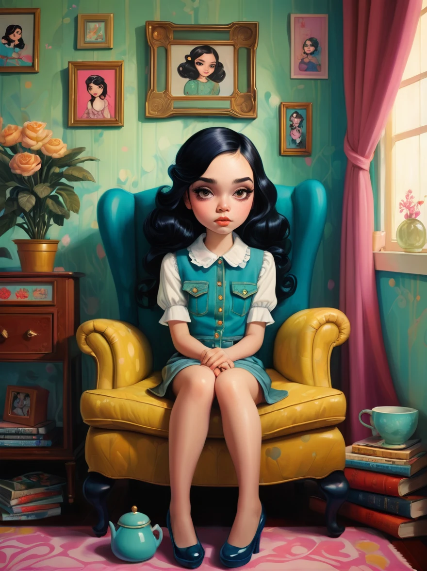 in style of Caia Koopman, full girl portrait of character sitting in the living room