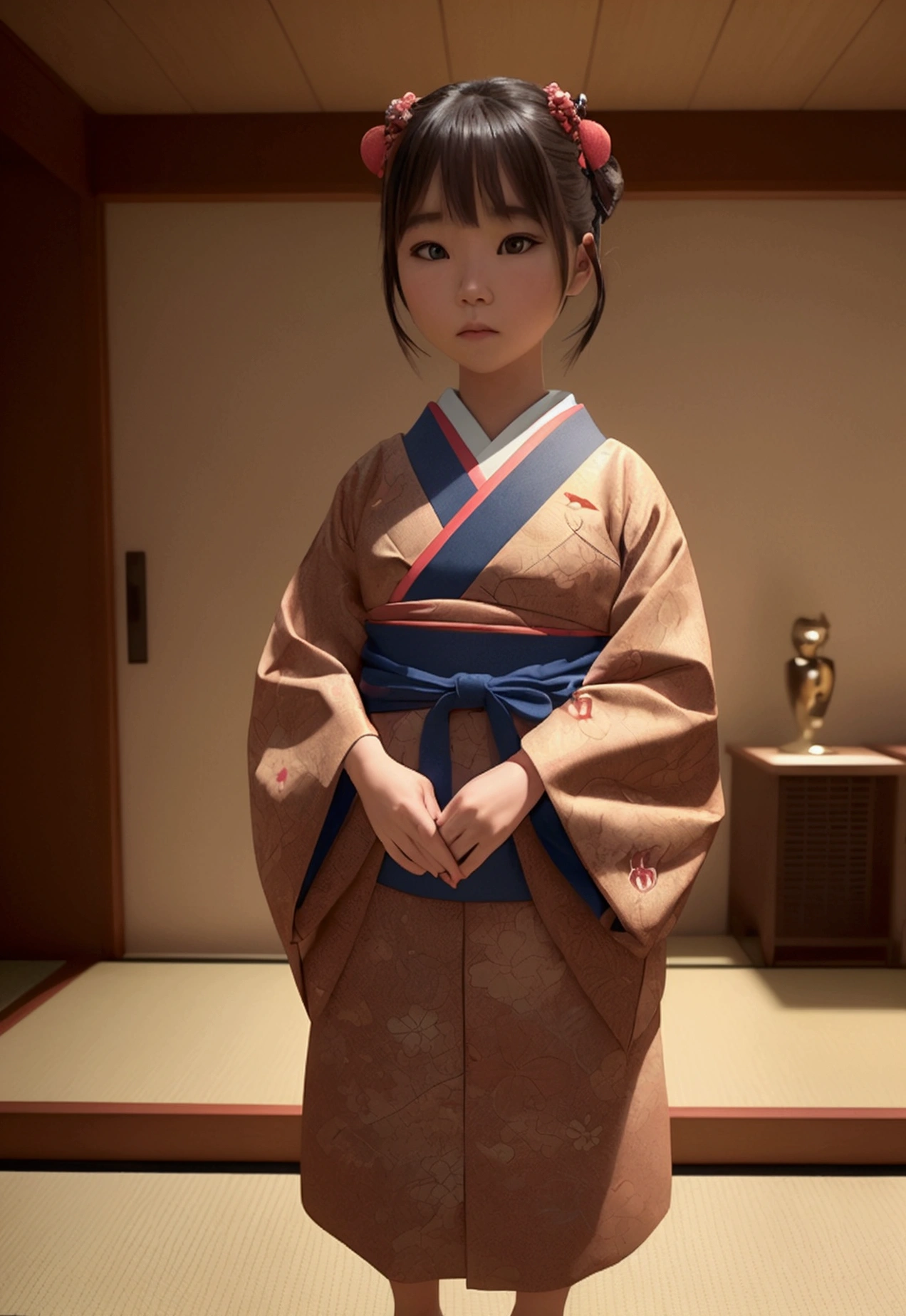 A girl is standing in the room, Japonisme 3d 8k ultra detailed, Deep Focus, Pop Japonism 3d Ultra Detailed, Pixar Portrait 8K Photo, Hiro, Movie still 8k, Kubo and the Two Strings, inspired by Nara Yoshitomo, japanese cgi, 8K Portrait Rendering