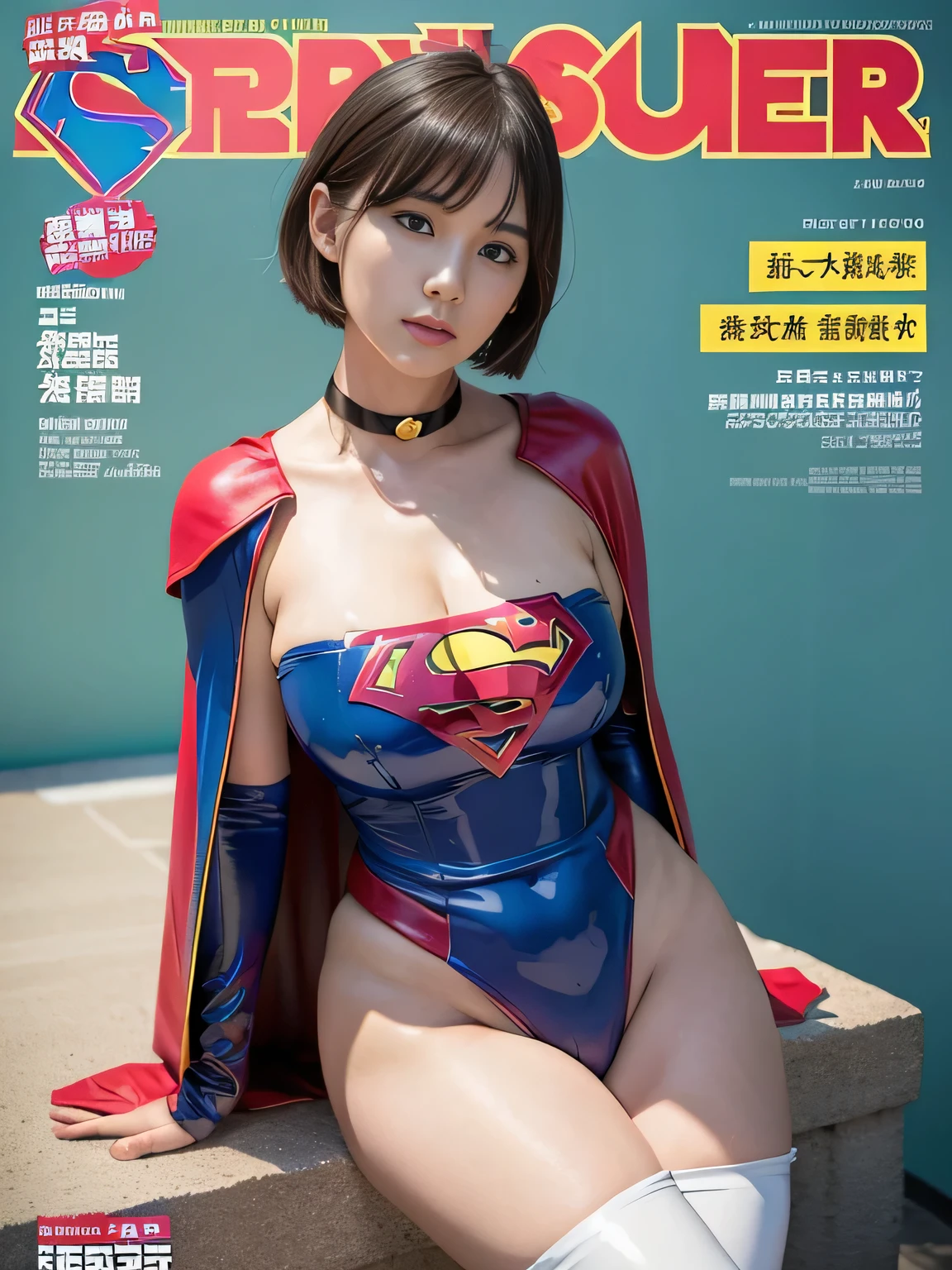 masterpiece、Rubber Supergirl Costume、short hair、Rubber Long Boots、Big and ample breasts、looking at the camera、choker、Long sleeve、Cape、mini skirt、Off the shoulder、Sweaty skin、Hospital room、Photo magazine cover、Boasting beautiful legs、High leg leotard、Knee-length boots、Sexy thighs、wallpaper for pc、