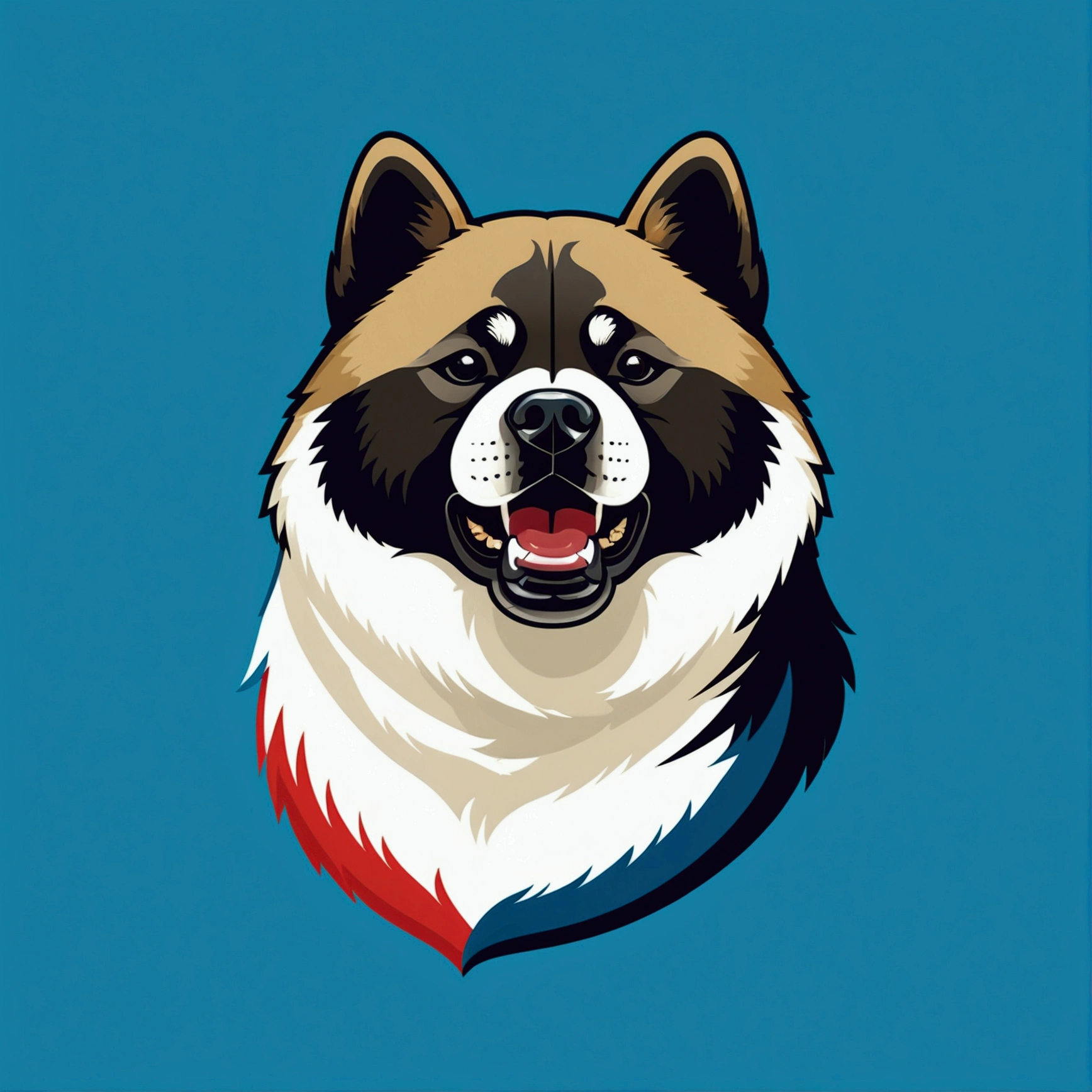 American Akita – a beauty with plush fur and a characteristic dark mask. The breed combines courage, friendliness,  funky, retro, multicoloured,  vintage logo, American Akita dog,athletic sports logo,energetic dynamic pose vintage logo, American Akita dog,athletic logo,energetic dynamic pose, American Akita – a beauty with plush fur and a characteristic dark mask.