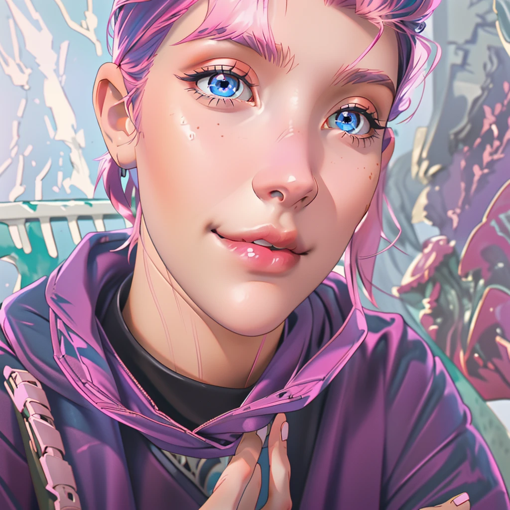 butler outfit, short pink hair, hypdertailed, blue colored eyes, ashen skin, demon, claws, bangss, gothic art, full body shot shot, elegant pose, ssmile, Romanticism, work of art, anatomically correcte, high qualiy, super detaill, best qualityer, 4K, 8k, Perfect Woman, the most beautiful woman, her face has to be symmetrical and beautiful, baby pink hair