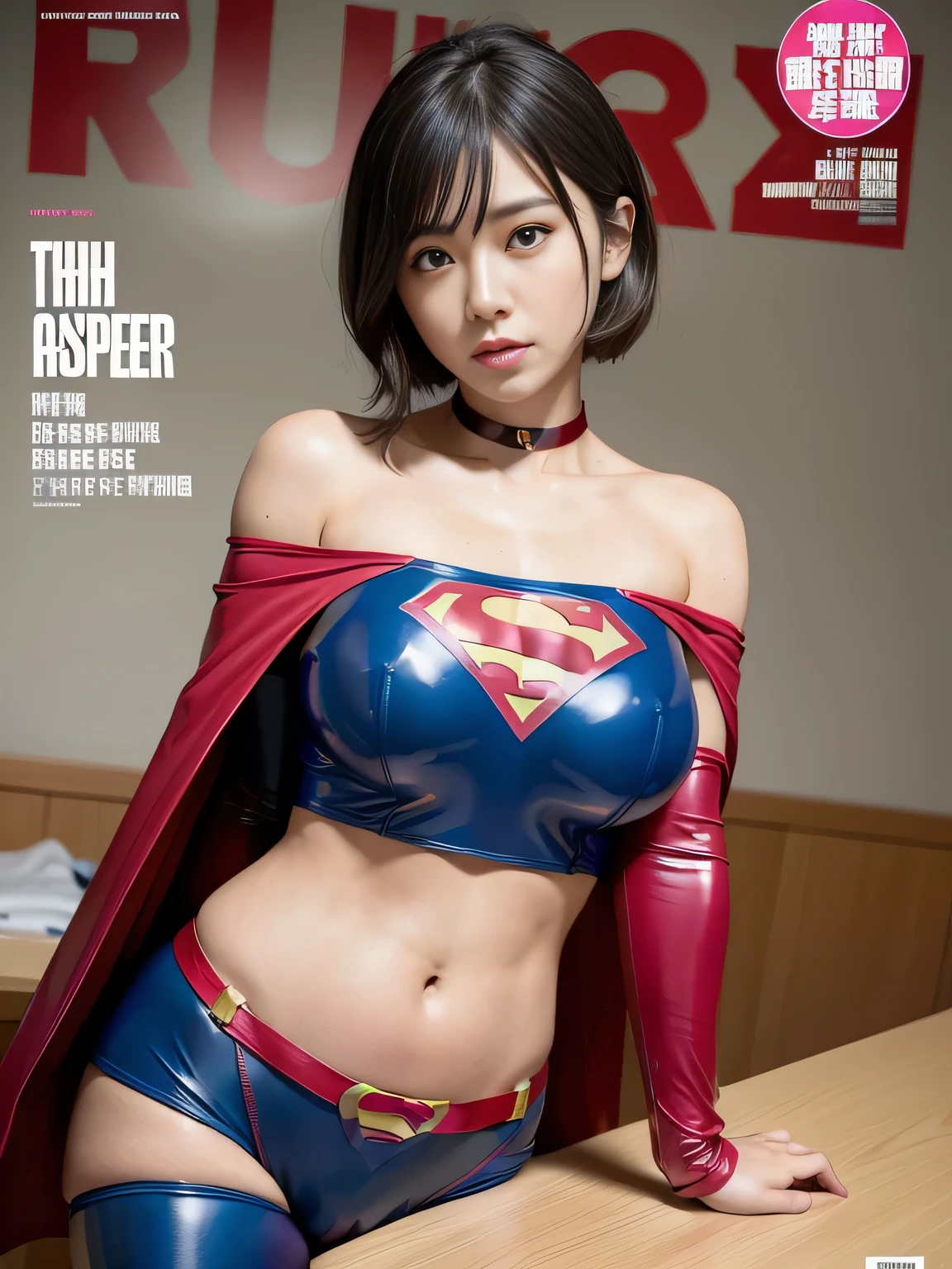 masterpiece、Rubber Supergirl Costume、Short Hair、Hospital operating table、Crisis situation、Big and ample breasts、looking at the camera、Shiny、Off the shoulder、choker、Long sleeve、exy poses to seduce、Sweaty skin、Model body type、Alluring、charm、Enchanting、Abused、test subject、victim、Wild、Photorealistic、latex、Expose your belly、athlete、High leg、Photo magazine cover、Cape、Glossy crotch、wallpaper for pc、