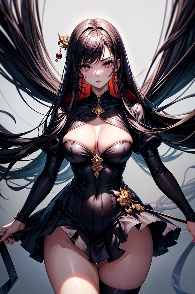 highest quality, ultra high resolution, super detailed, gorgeous, masterpiece, best quality, high resolution finely detailed, distinct image, finely detailed, hourglass figure, immaculate and alluring body shape, 19 year old, 1 girl, solo, sharp facial features, oval shaped face, high-bridged nose, cherry red lips, dark velvet colored eyes, tall height(175cm), slim curves, toned body type, flowing waist length hair, sleek dark violet-black hair, narrow waist, long slender legs, modern city setting, flawless lightly tanned white skin, Oversized chaste and simple hoodie, knee-length pleated skirt