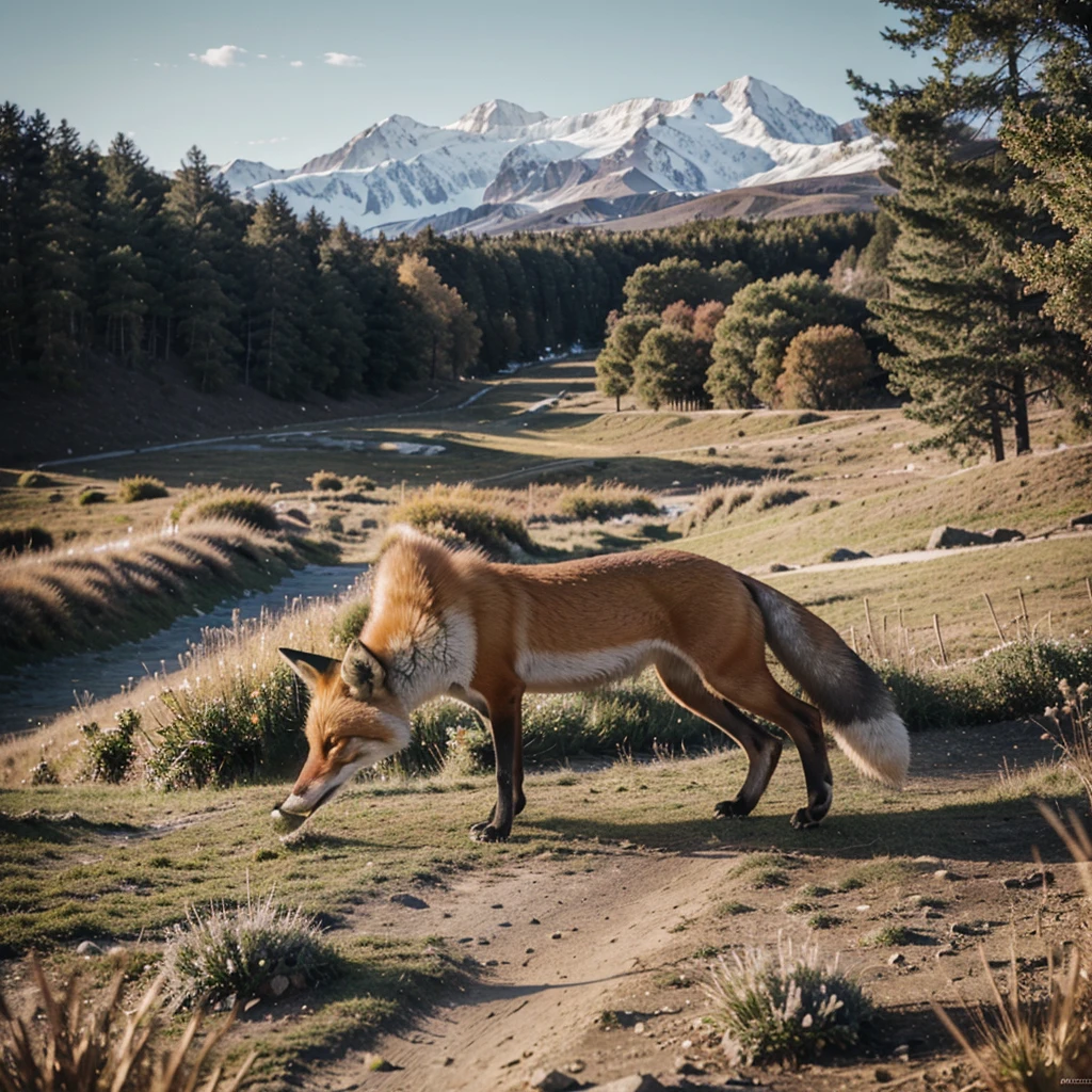 high quality, Highly detailed fox wallpaper 8k, Beautiful landscape, Realism 