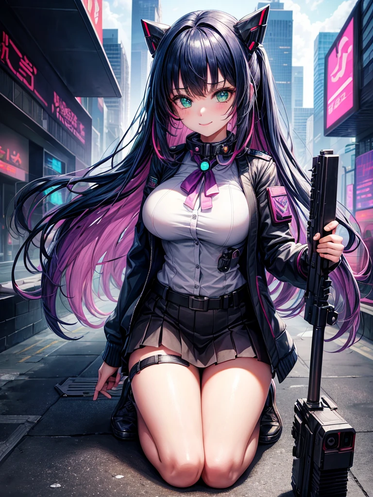 middle School girls，smile，Beautiful girls，Beautiful girl from another world，Kneeling and holding a gun　　　Gun of the Future，Girl holding a giant bazooka in her hand，Holding a gun，Cyberpunk uniforms，The best quality to get you horny，Psychic，Wizard，battle，Colorfulな髪色，Perfect Girl，Super cute girl，Cyberpunk Background，Cute uniform，Uniform of the Future，Wearing a cardigan，Long Hair、Sparkling eyes，She has her bangs down，Colorful，Ultra HD，Young girl，sex，Green Eyes，Naughty Girls，Full body image，Big Breasts，Beautiful Girl&#39;s Paradise，Fashion Girl，Naughty Girls，Beautiful Girl Country，High-dimensional beautiful girl，A beautiful girl who transcends everything，Pink Cardigan，So beautiful，Absurd，Beautiful girls，