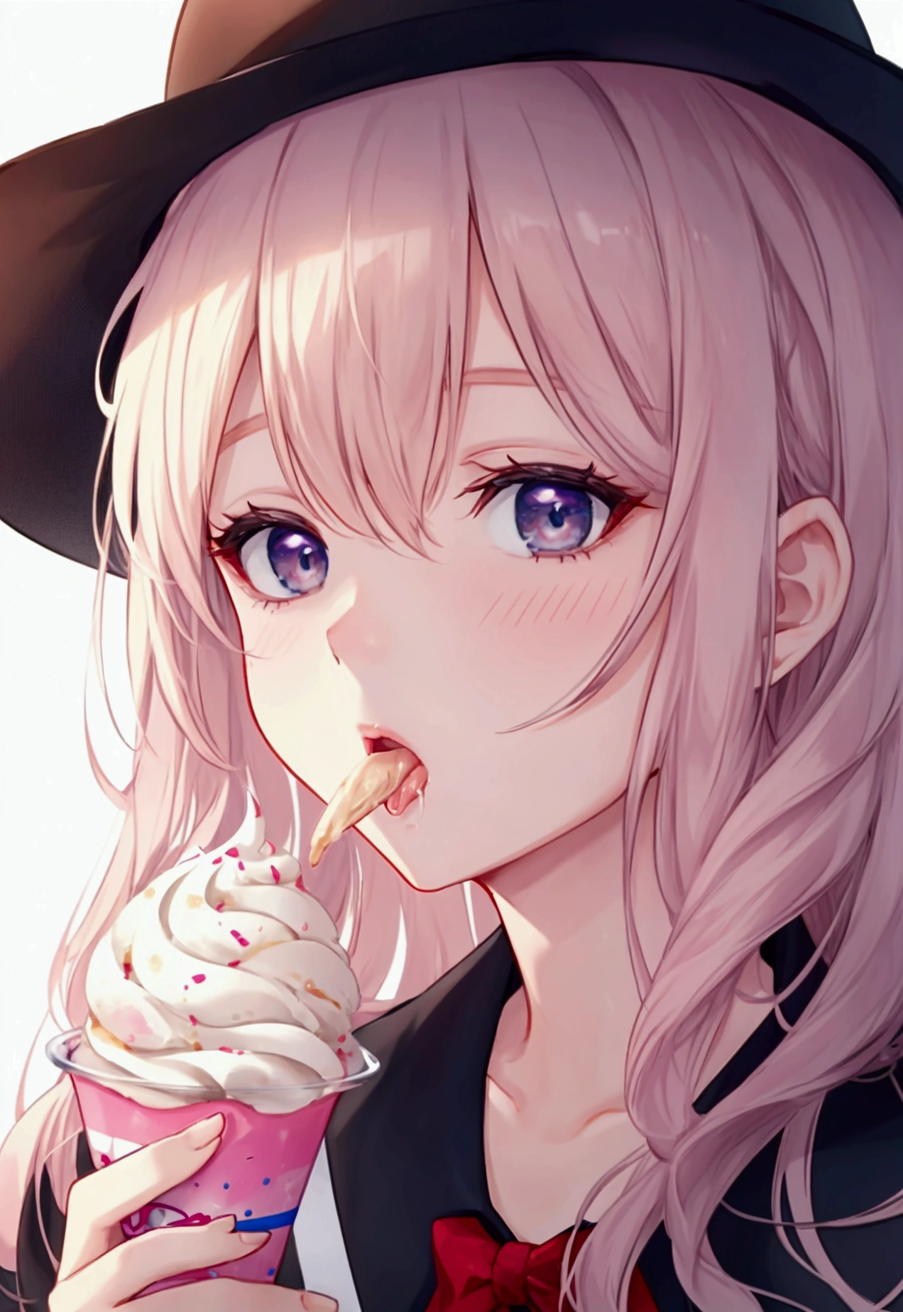 Create an image of a woman licking an ice cream