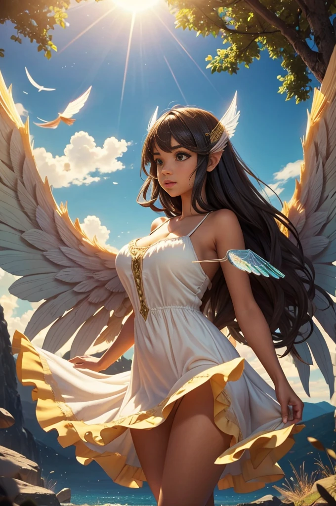 fairy, Layla Jenner, (sun dress), (((large wings, masterpiece)))