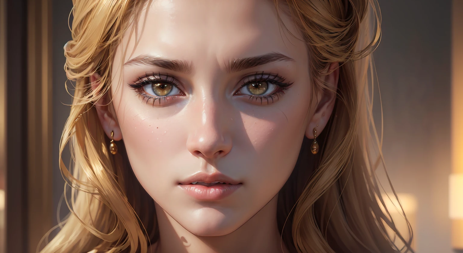 (best quality,4k,8k,highres,masterpiece:1.2),ultra-detailed,(realistic,photorealistic,photo-realistic:1.37),hyper realistic  golden lips, detailed facial features, intense gaze, flawless skin, dramatic lighting, dark background