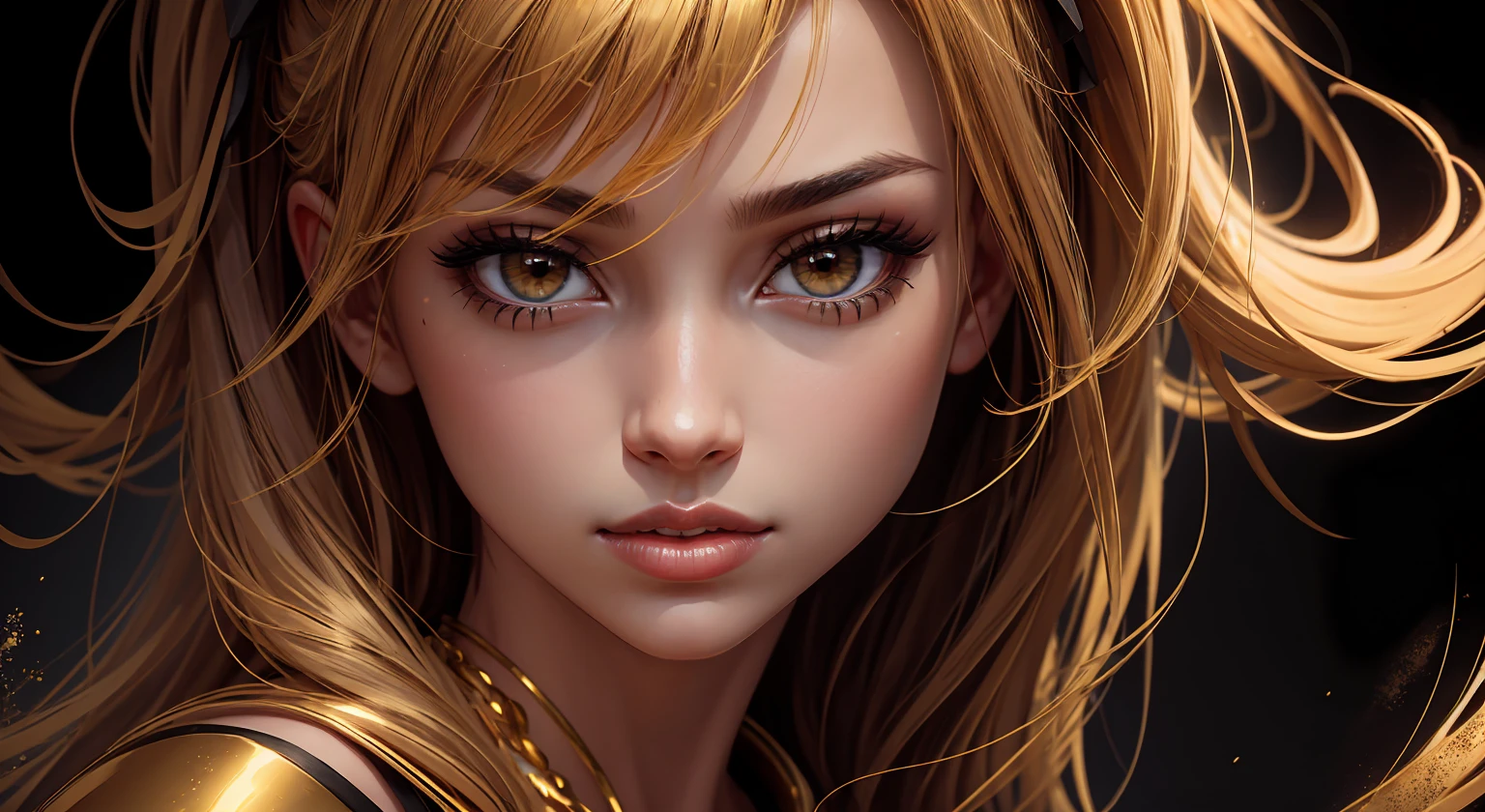 golden lip on a black background, hyper realistic style