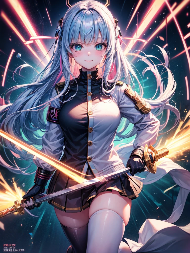 middle School girls，smile，美しいgirl，Beautiful girl from another world，sword of the future，Holding a sword in his hand，girl，Cyberpunk uniforms，The best quality to get you horny，Psychic，Wizard，battle，Colorfulな髪色，完璧なgirl，Super cute girl，Cyberpunk Background，Cute uniform，Uniform of the Future，Wearing a cardigan，Long Hair、Sparkling eyes，She has her bangs down，Colorful，Ultra HD，若いgirl，sex，Green Eyes，エッチなgirl，Full body image，Big Breasts，Beautiful Girl&#39;s Paradise，Fashion Girl，エッチなgirl，Beautiful Girl Country，High-dimensional beautiful girl，A beautiful girl who transcends everything，Pink Cardigan，So beautiful，Absurd，美しいgirl，